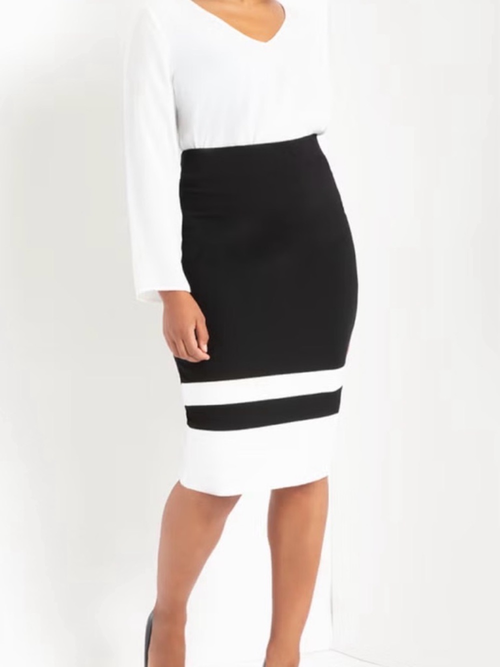 Eloquii Black and White Colorblock Pencil Skirt